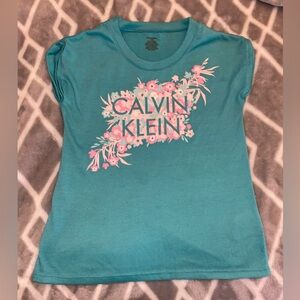 Girls Calvin Klein Shirt Sleeve T-Shirt Kids 7/8 Logo Aqua Blue